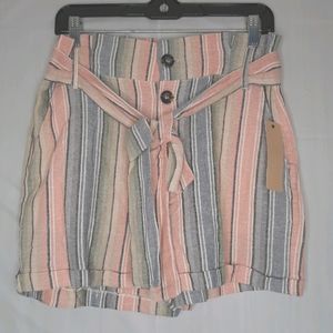 Dear Grace Multi Color Stripe Linen Shorts L